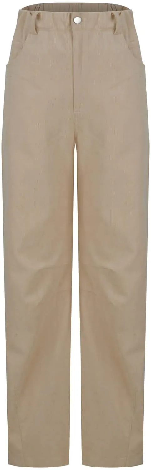Womens Corduroy Straight Leg Pants Trendy Barrel Button Elastic Waist Trousers Lounge Mid Rise Bottoms with Pockets