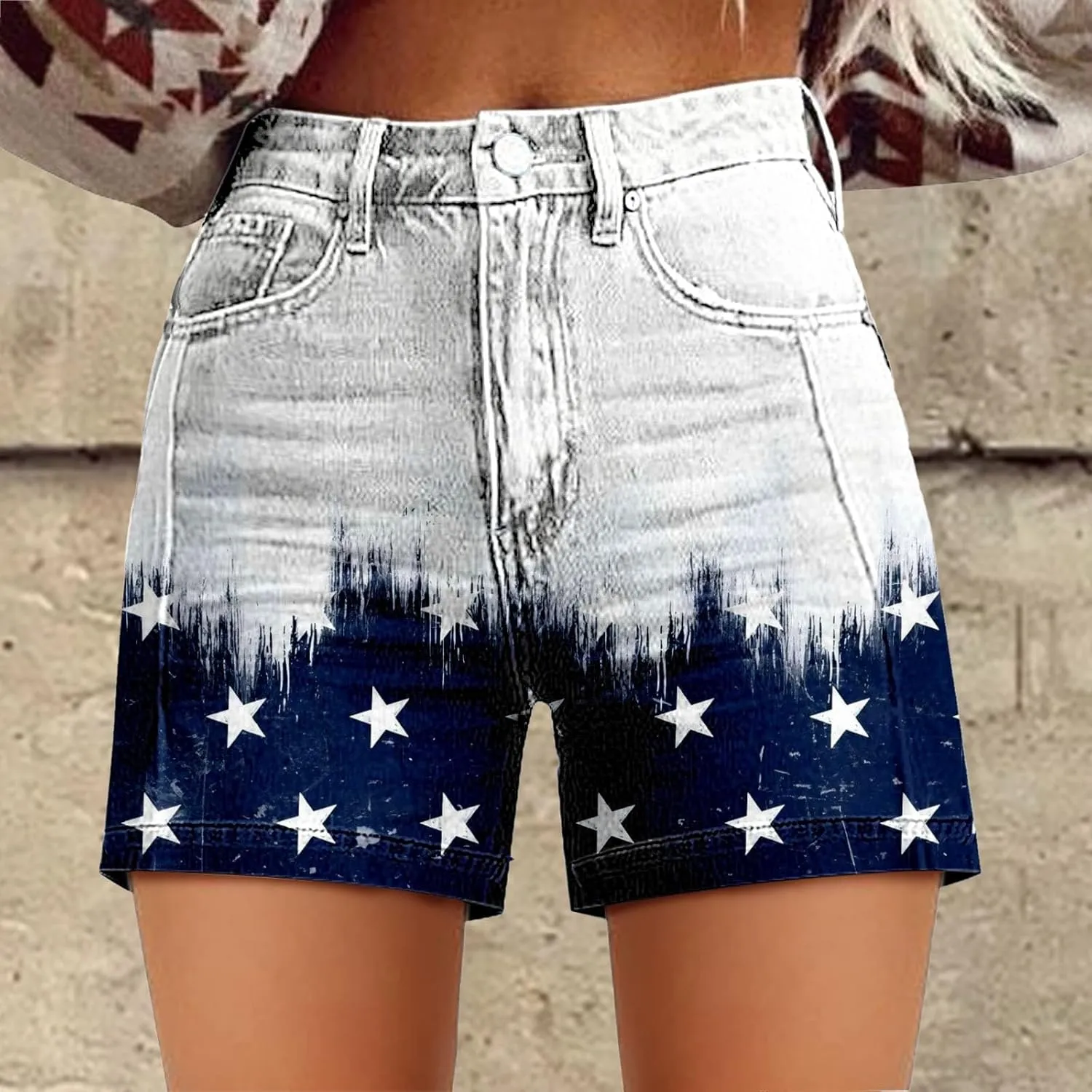 Womens Denim Shorts Summer Casual High Waist Fit Art Retro Printed Floral Athletic Biker Sweatpants with Pockets
