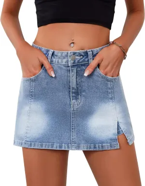Women's Denim Skorts Skirts Mini Side Slit Skirt High Waisted Casual Y2k Jean Shorts Stretchy