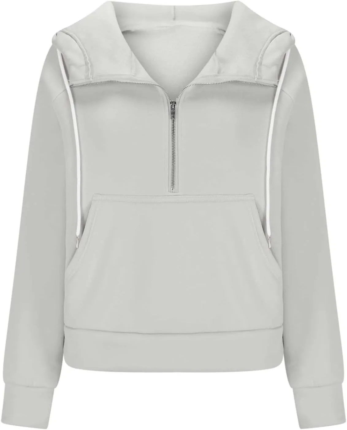 Women'S Fashion Hoodies Cropped Half Zip Pullover Tops Casual Loose Hoodie With Thumb Hole Fleece Soft Sweatshirt 2024