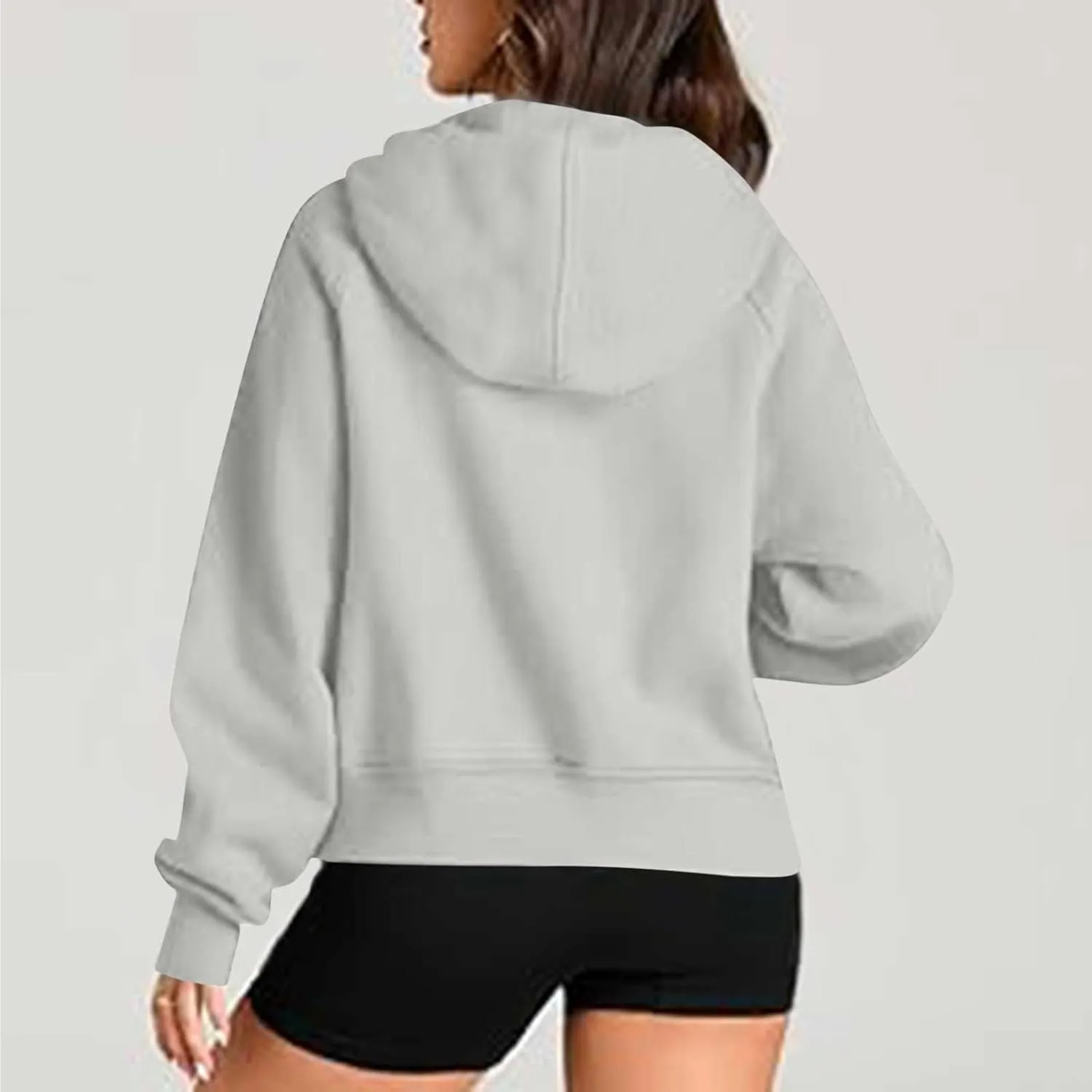Women'S Fashion Hoodies Cropped Half Zip Pullover Tops Casual Loose Hoodie With Thumb Hole Fleece Soft Sweatshirt 2024
