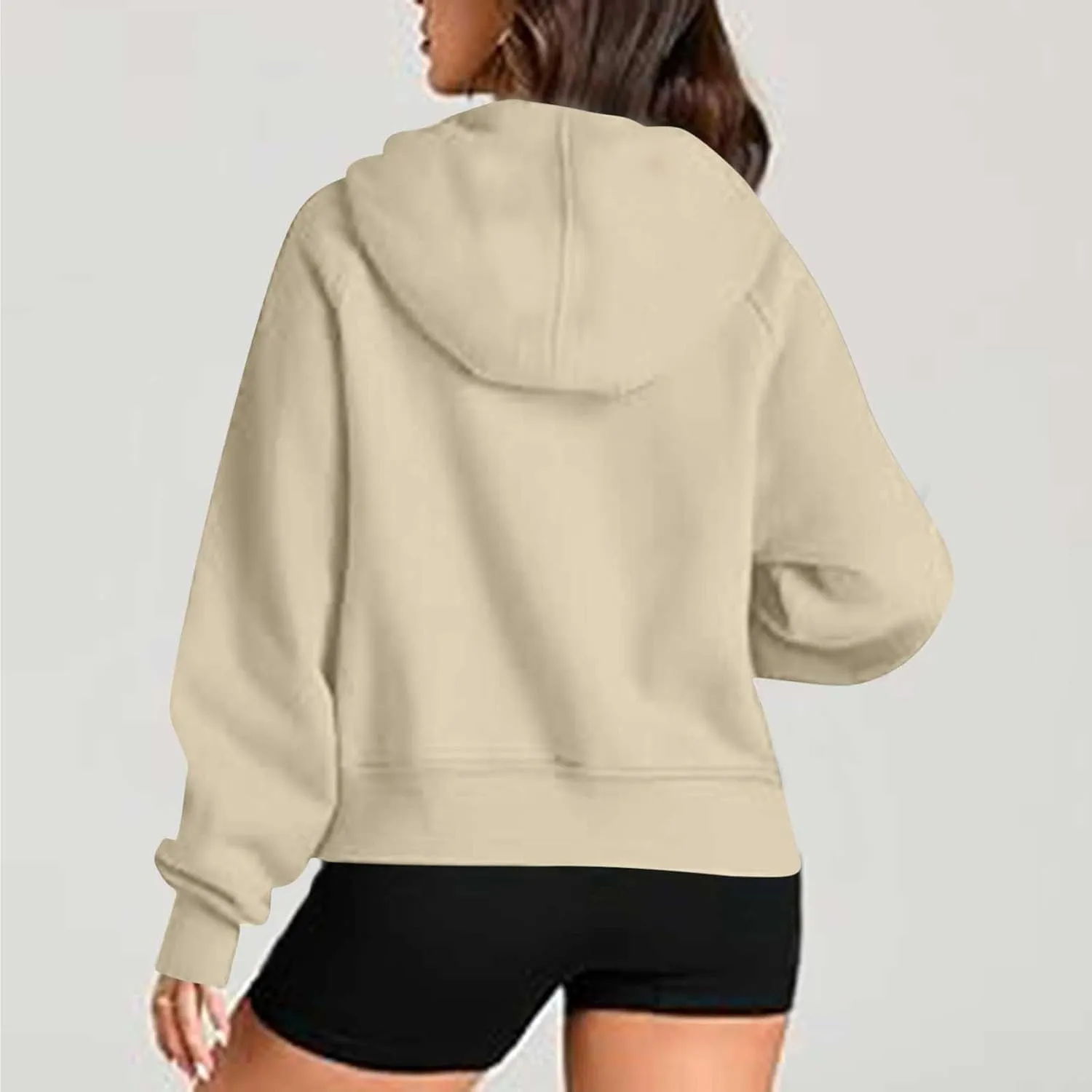 Women'S Fashion Hoodies Cropped Half Zip Pullover Tops Casual Loose Hoodie With Thumb Hole Fleece Soft Sweatshirt 2024