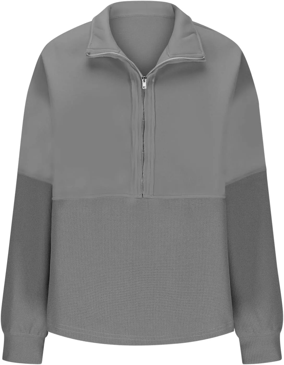 Women'S Fashion Sweatshirts Waffle Knit Sweatshirt Half Zip Cropped Pullover Spliced Fleece Quarter Zipper Sweatshirt