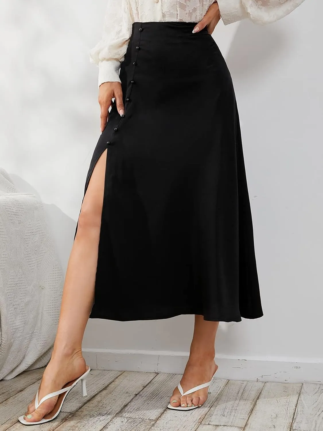 Women's Fashion Trendy Skirt Button Slit Skirt Maxi Women Elegant