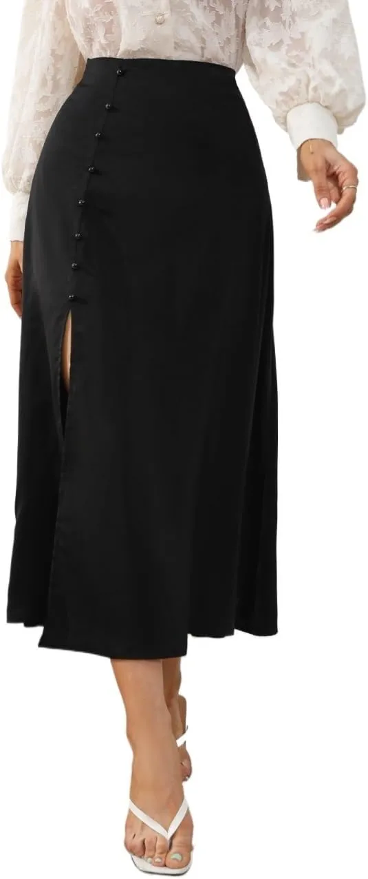 Women's Fashion Trendy Skirt Button Slit Skirt Maxi Women Elegant