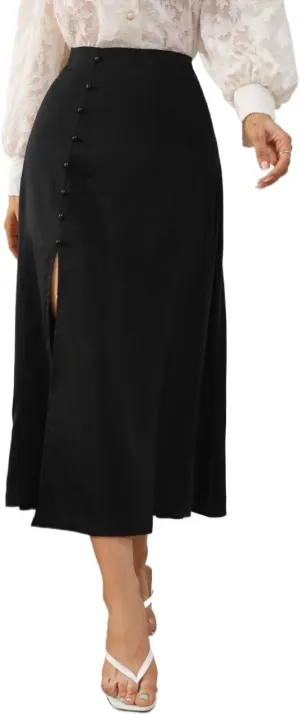 Women's Fashion Trendy Skirt Button Slit Skirt Maxi Women Elegant