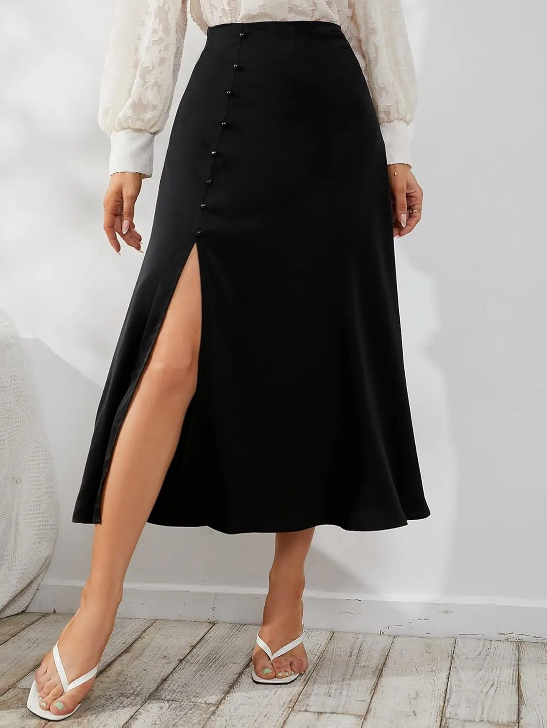 Women's Fashion Trendy Skirt Button Slit Skirt Maxi Women Elegant