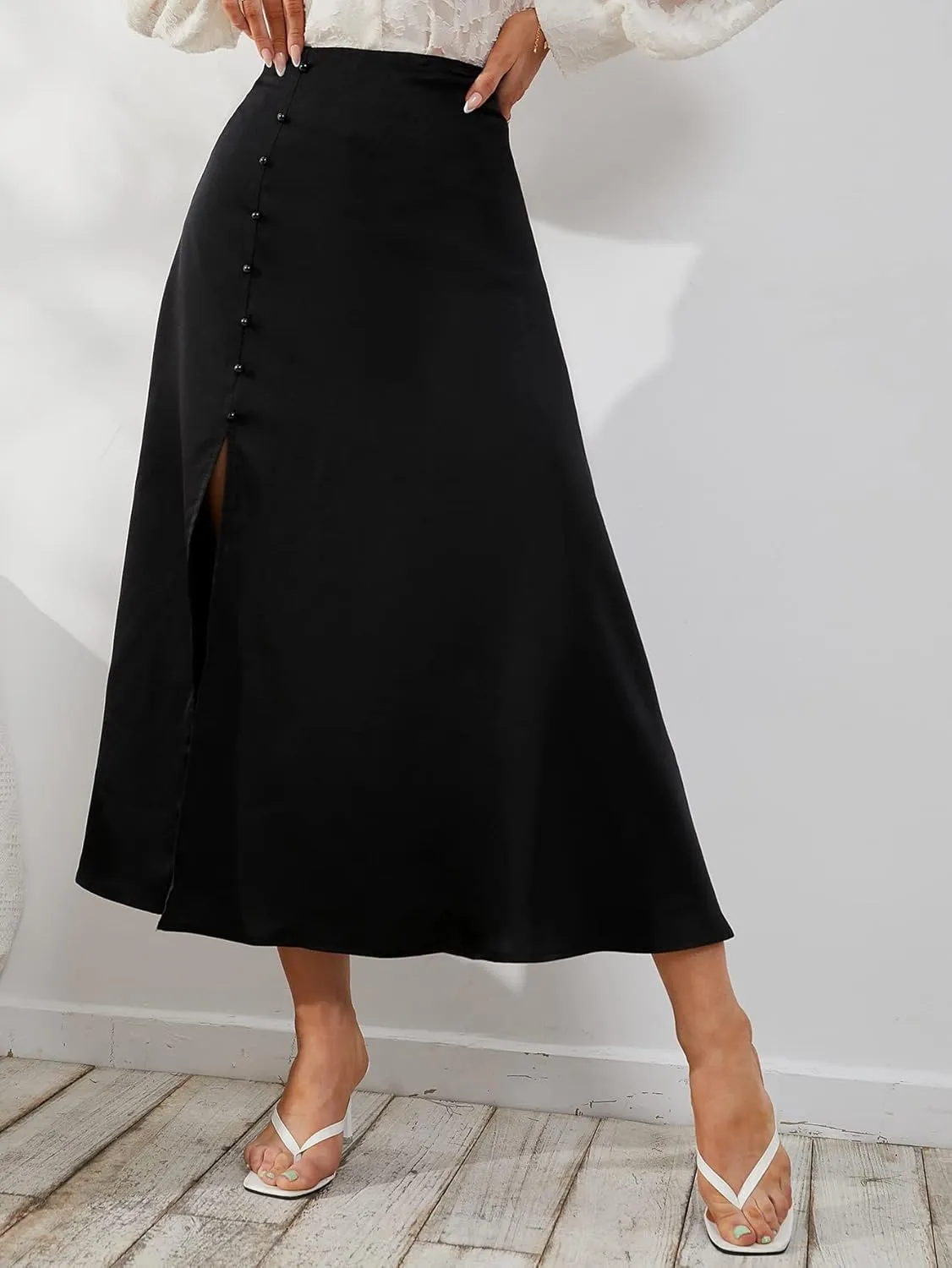 Women's Fashion Trendy Skirt Button Slit Skirt Maxi Women Elegant