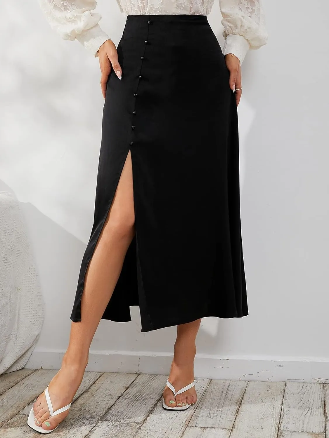 Women's Fashion Trendy Skirt Button Slit Skirt Maxi Women Elegant