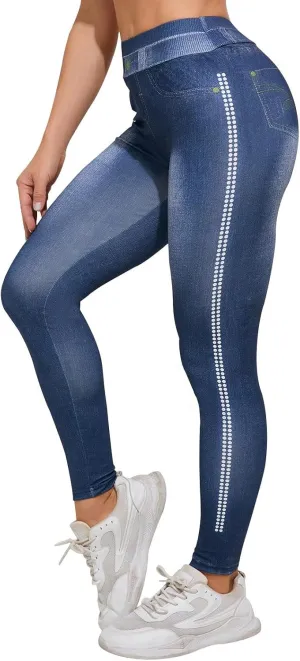 Women's Faux Denim Pull On Jeggings Stretch Casual Jeans Look Dressy Sexy Butt-Lifting New Summer Bottoms Pants