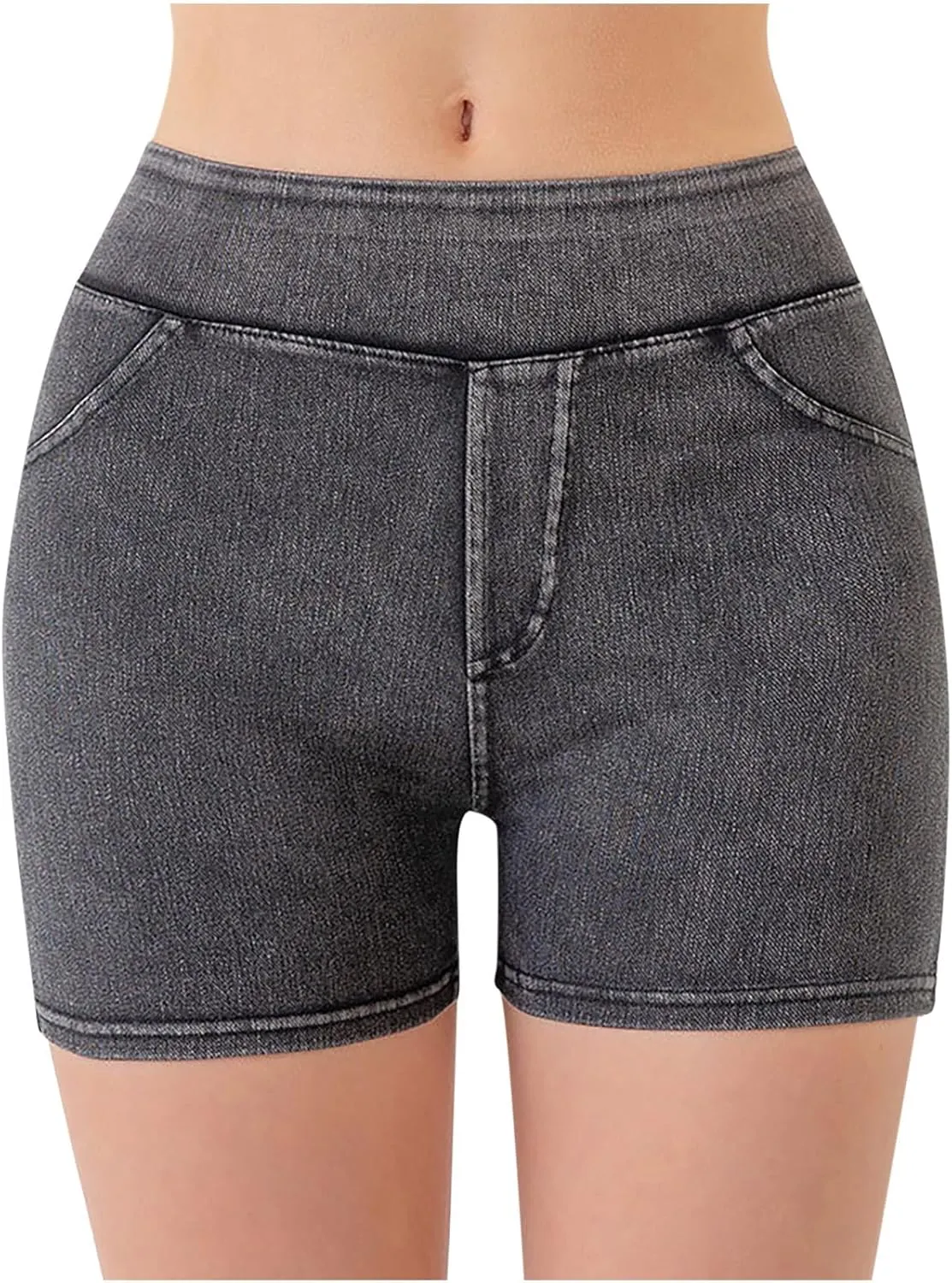 Womens Faux Denim Shorts High Waisted Stretchy Jeans Look Dressy Sexy Butt-Lifting Shorts Summer Bottoms
