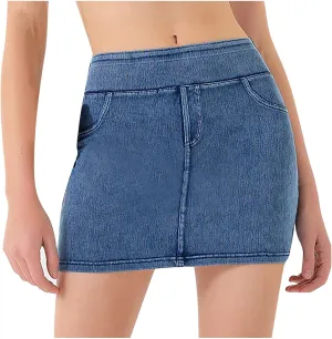 Womens Faux Denim Shorts High Waisted Stretchy Jeans Look Dressy Sexy Butt-Lifting Shorts Summer Bottoms