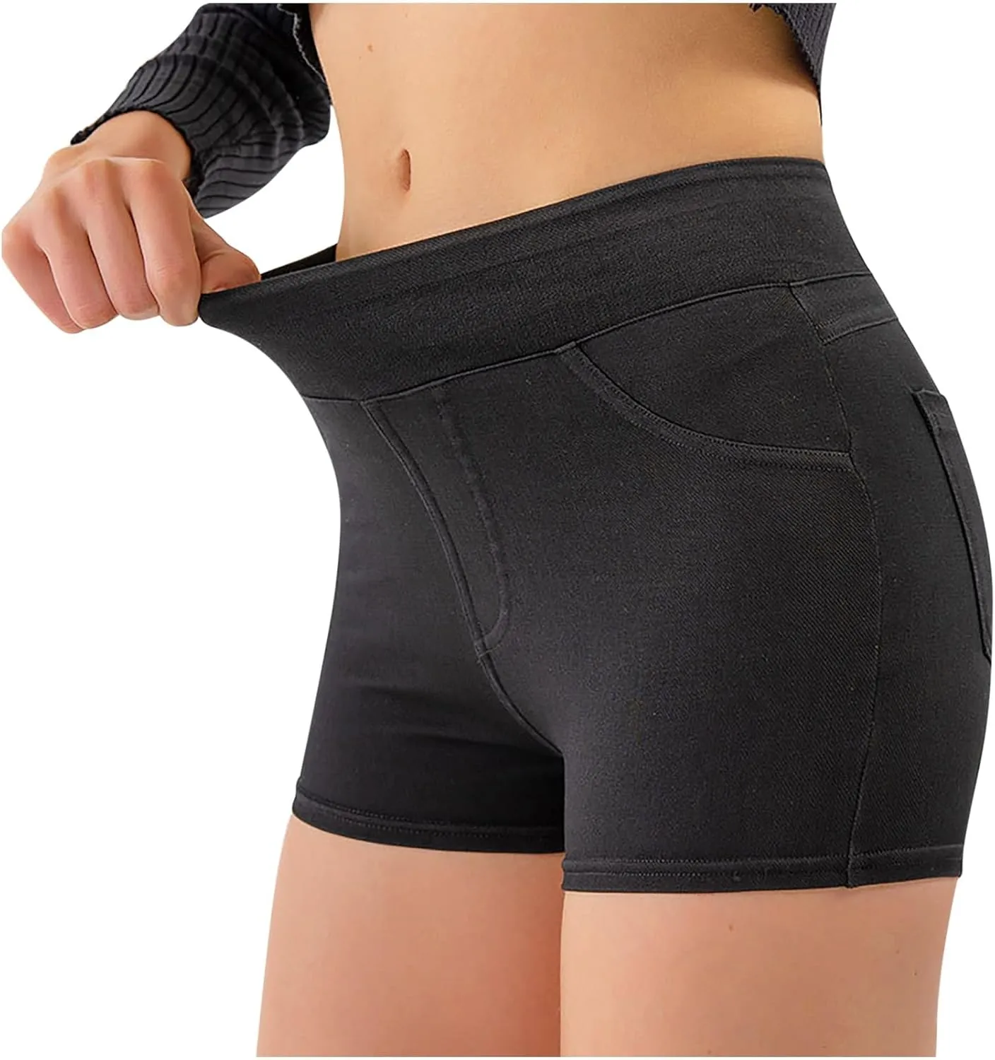 Womens Faux Denim Shorts High Waisted Stretchy Jeans Look Dressy Sexy Butt-Lifting Shorts Summer Bottoms