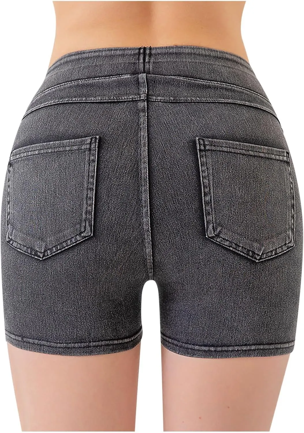 Womens Faux Denim Shorts High Waisted Stretchy Jeans Look Dressy Sexy Butt-Lifting Shorts Summer Bottoms