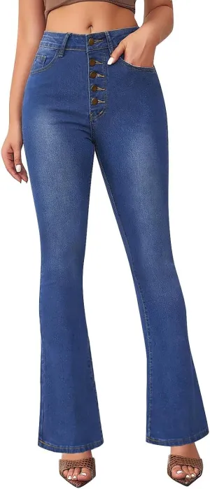 Womens Flare Jeans Wide Leg Slimming Bell Bottom Jeans Y2K Bootcut Pockets Dress Pants High Waisted