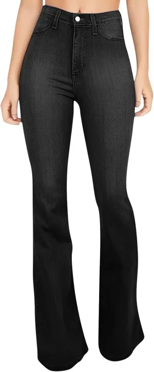 Womens Flare Jeans Wide Leg Slimming Bell Bottom Jeans Y2K Bootcut Pockets Dress Pants High Waisted