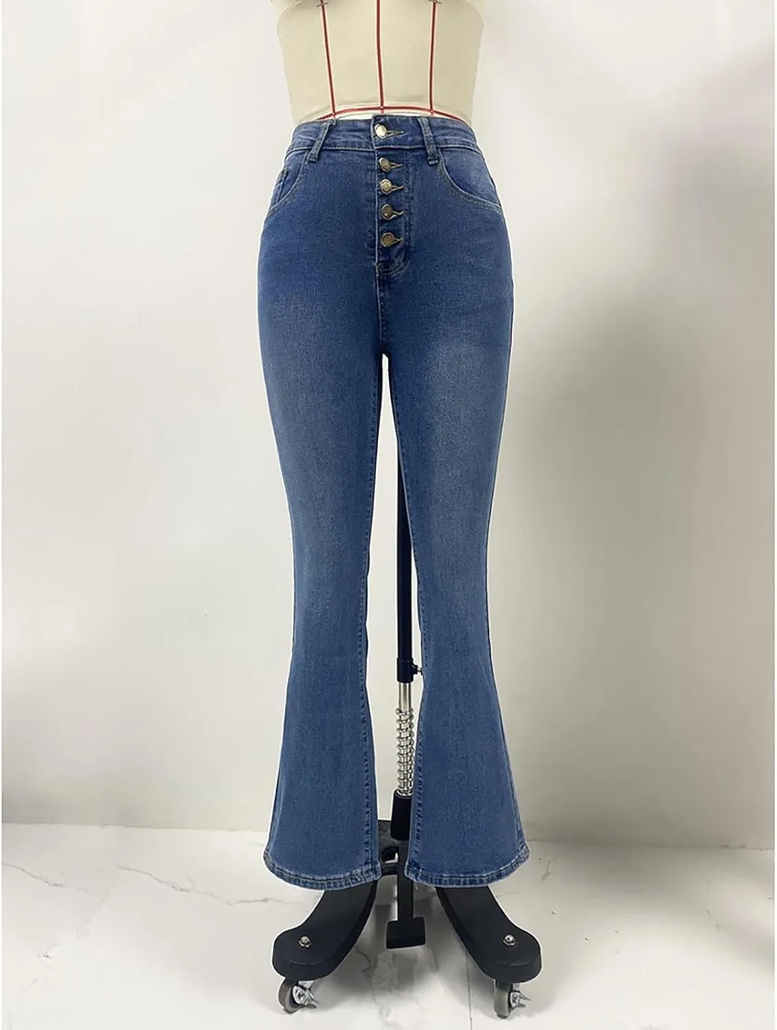 Womens Flare Jeans Wide Leg Slimming Bell Bottom Jeans Y2K Bootcut Pockets Dress Pants High Waisted