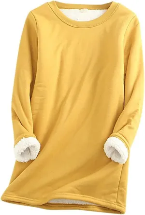 Women's Fleece Lined Crewneck Sweatshirt Long Sleeve Casual Warm 2024 Winter Fall Pullover Tops