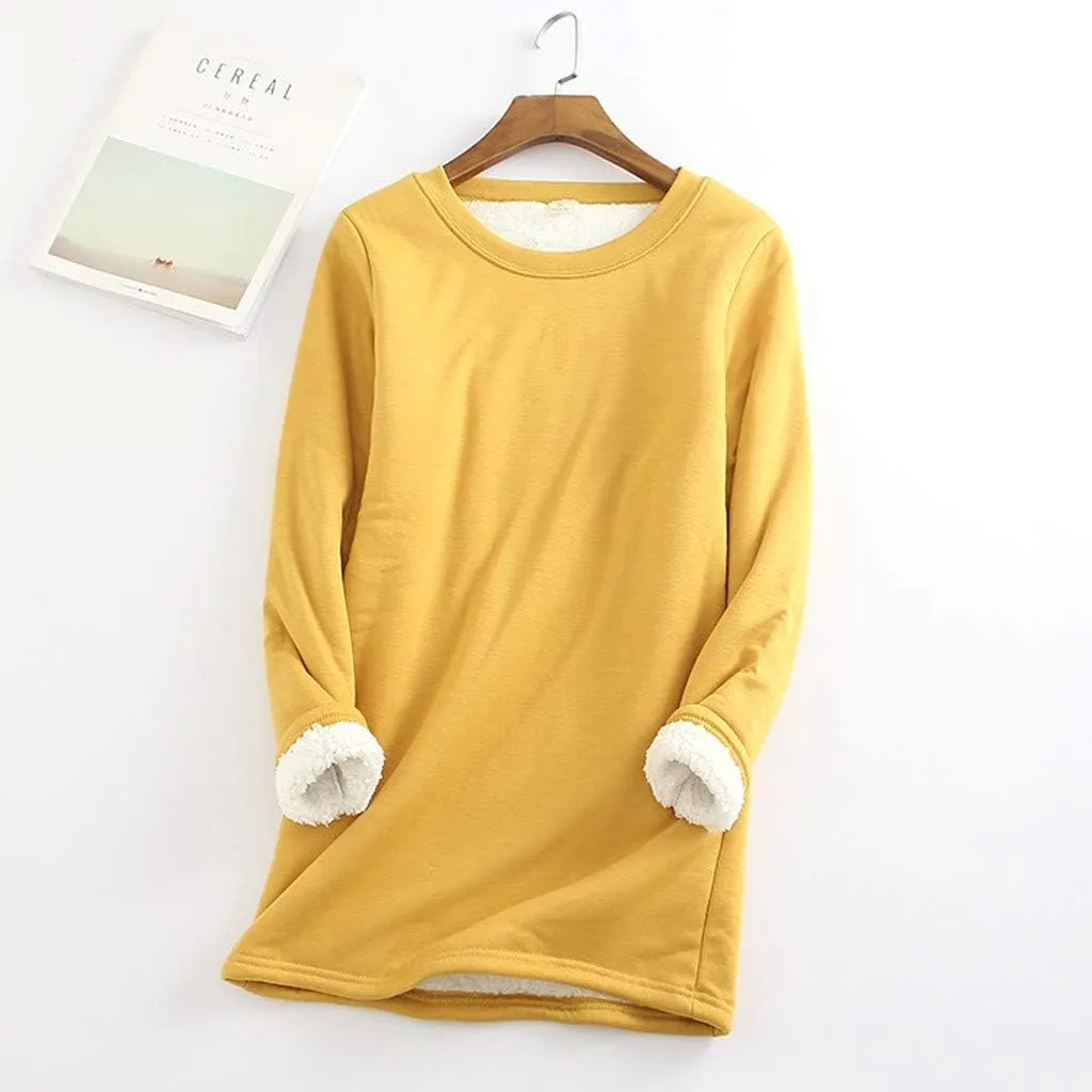 Women's Fleece Lined Crewneck Sweatshirt Long Sleeve Casual Warm 2024 Winter Fall Pullover Tops