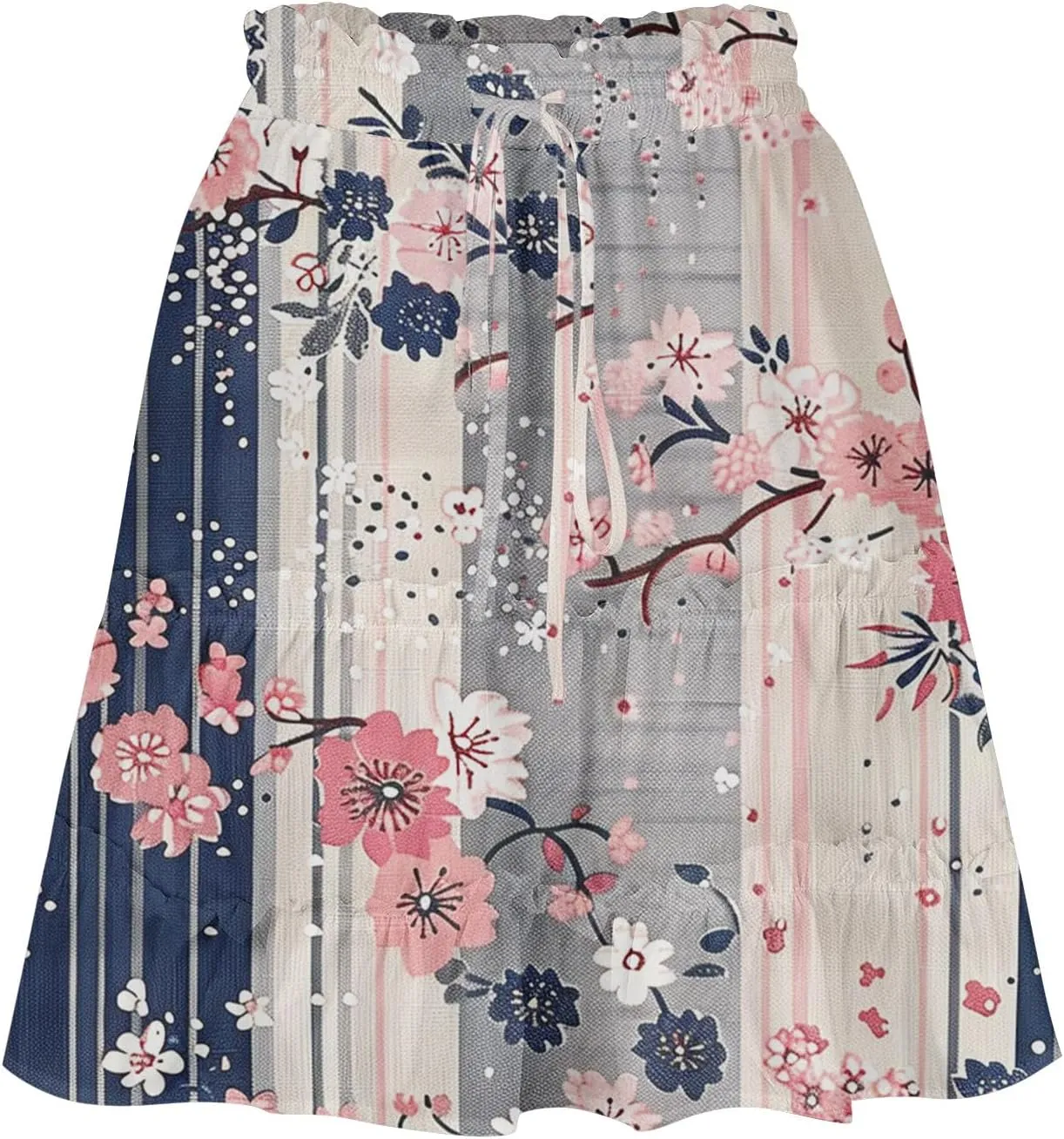 Womens Floral Ruffle Mini Skirts 2025 Summer Skater Short Skirt Elastic Waist Boho Pleated Skirts Trendy Half Dress