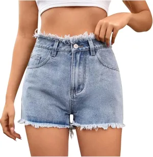 Women's Frayed Raw Denim Shorts Short Jeans Pockets High Waisted Distressed Jean Casual Summer Y2K Streetwear Vintage