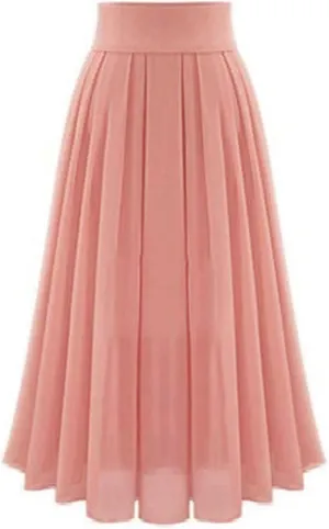 Womens High Waist Chiffon Maxi Skirt Casual Pleated A-Line Flowy Swing Long Floor Length Skirts for Beach Prom Party
