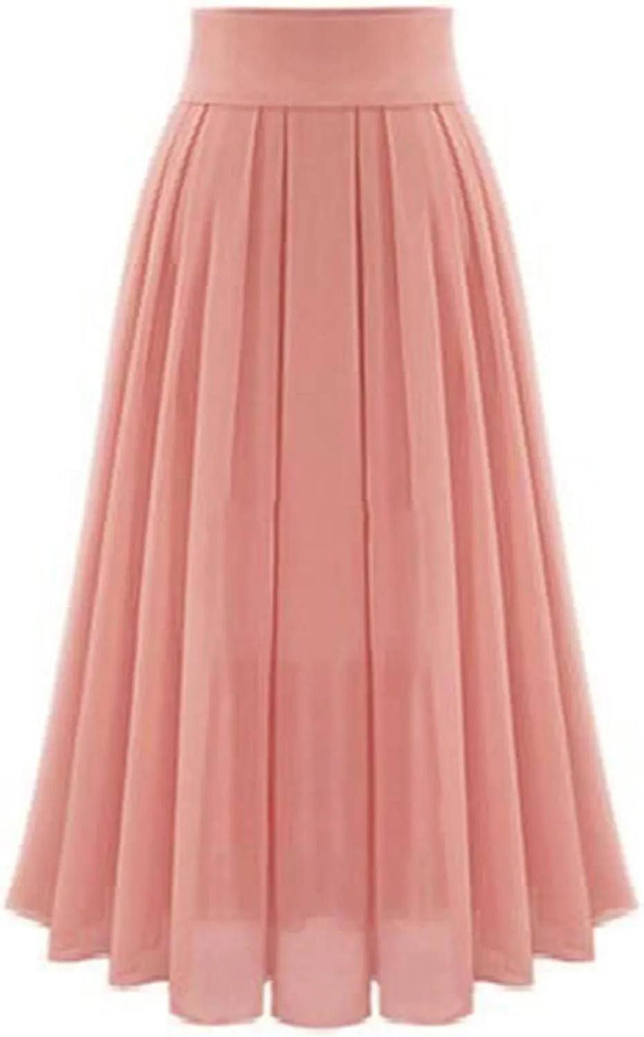 Womens High Waist Chiffon Maxi Skirt Casual Pleated A-Line Flowy Swing Long Floor Length Skirts for Beach Prom Party