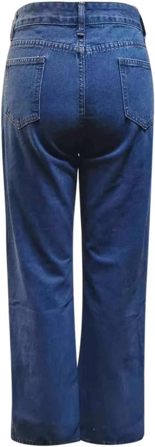 Womens High Waisted Jeans Flare Bottom Retro Stretch Boyfriend Bootcut Casual Denim Pants