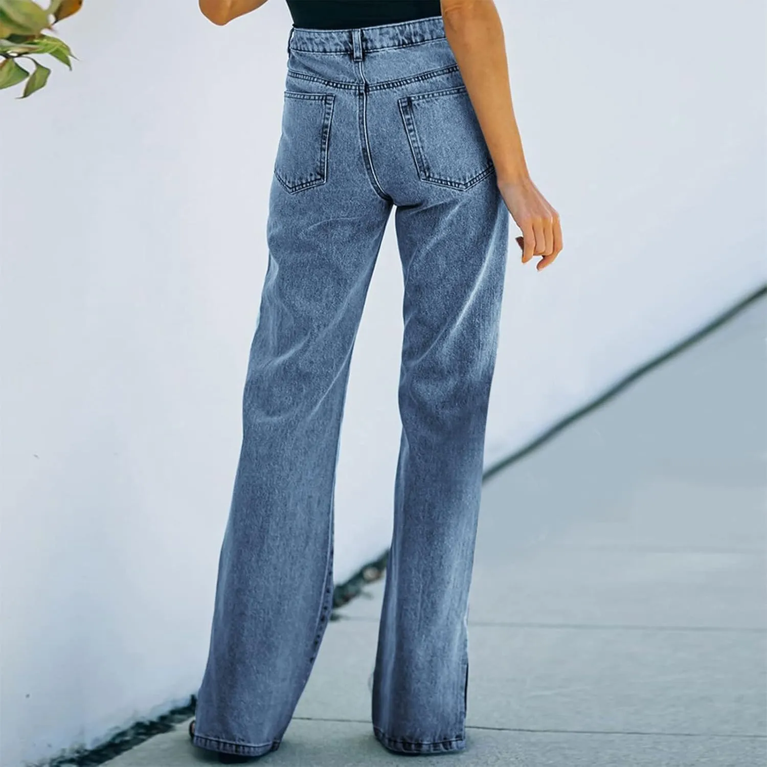 Womens High Waisted Jeans Flare Bottom Retro Stretch Boyfriend Bootcut Casual Denim Pants