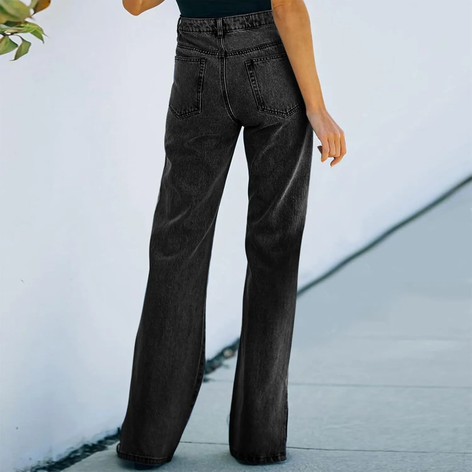 Womens High Waisted Jeans Flare Bottom Retro Stretch Boyfriend Bootcut Casual Denim Pants