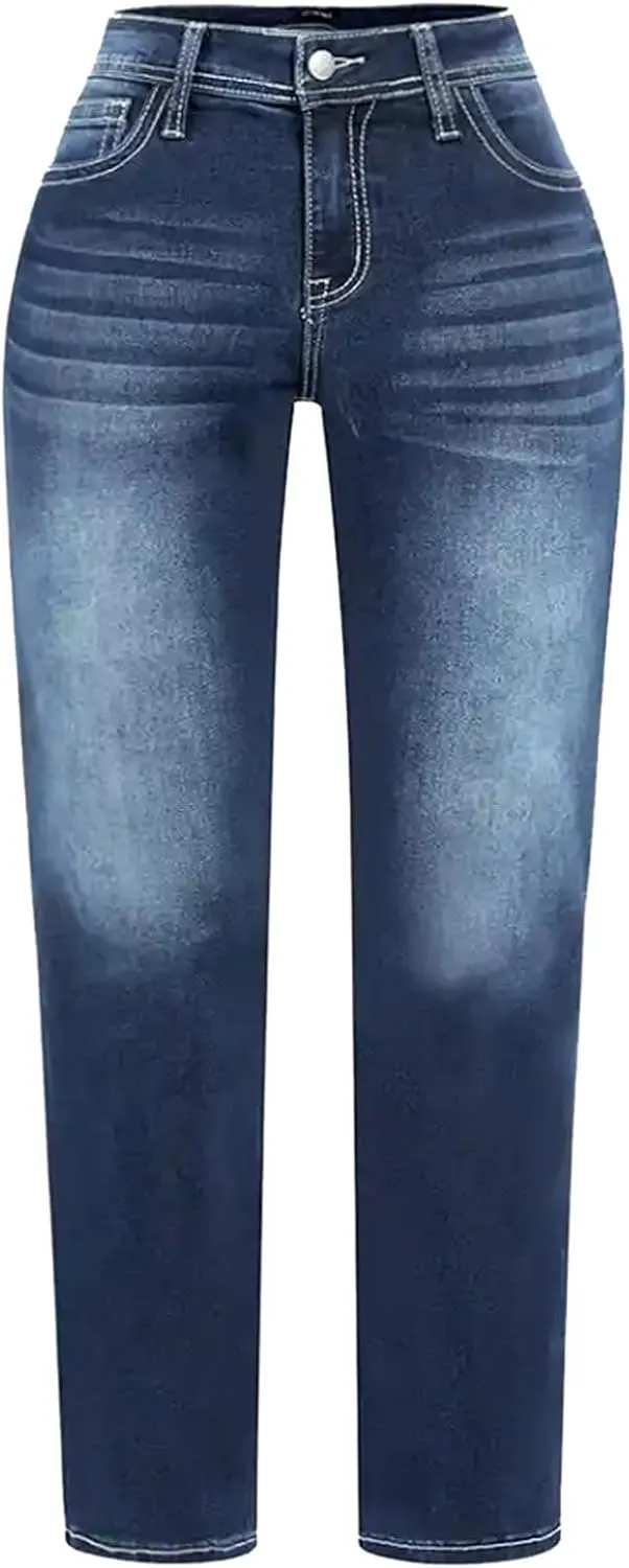 Womens High Waisted Jeans Flare Bottom Retro Stretch Boyfriend Bootcut Casual Denim Pants