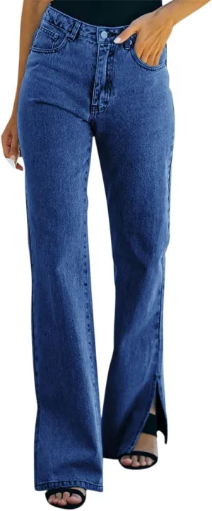 Womens High Waisted Jeans Flare Bottom Retro Stretch Boyfriend Bootcut Casual Denim Pants