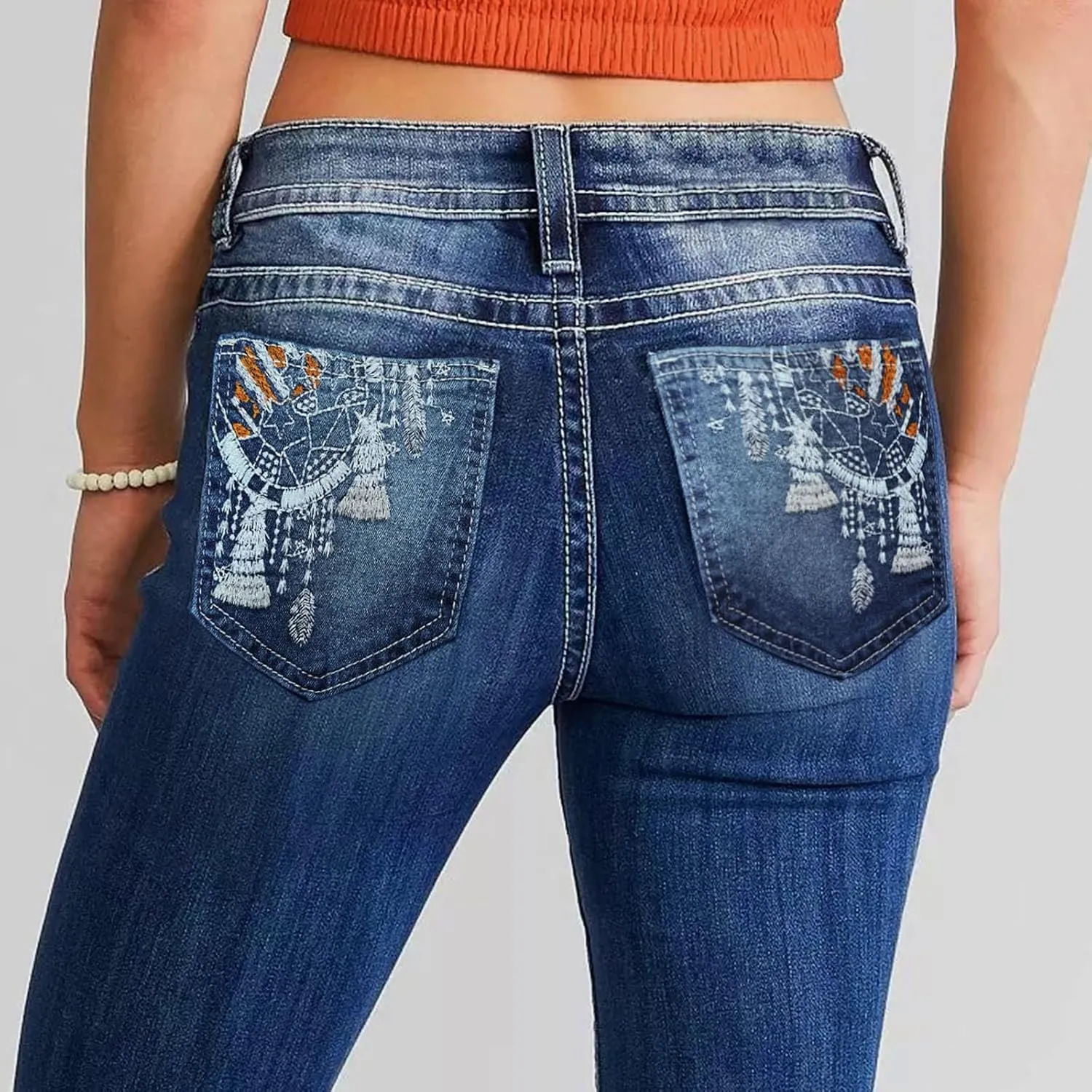Womens High Waisted Jeans Flare Bottom Retro Stretch Boyfriend Bootcut Casual Denim Pants