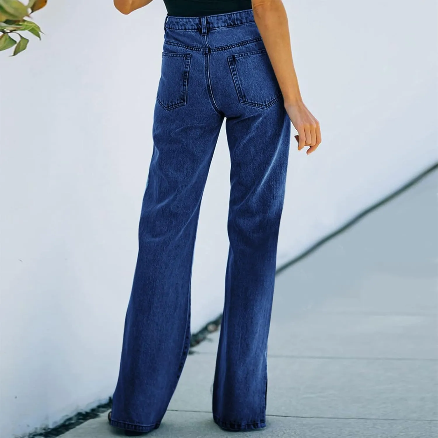 Womens High Waisted Jeans Flare Bottom Retro Stretch Boyfriend Bootcut Casual Denim Pants