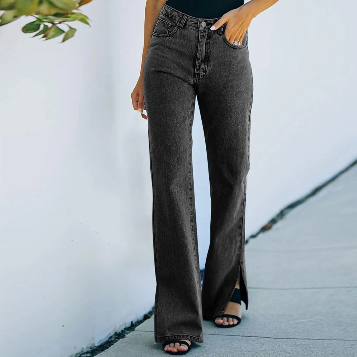 Womens High Waisted Jeans Flare Bottom Retro Stretch Boyfriend Bootcut Casual Denim Pants
