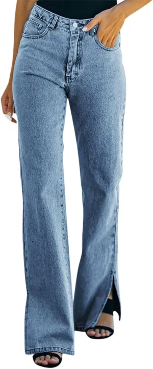 Womens High Waisted Jeans Flare Bottom Retro Stretch Boyfriend Bootcut Casual Denim Pants