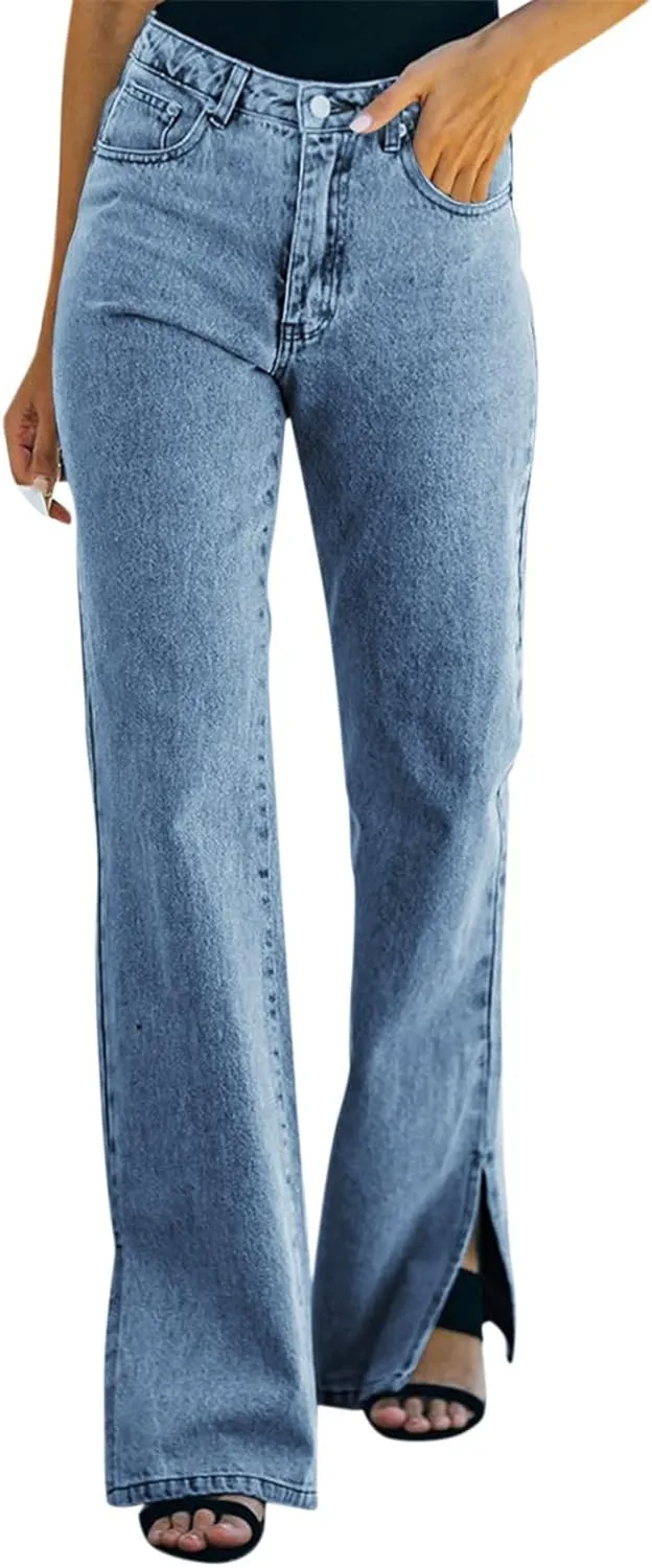 Womens High Waisted Jeans Flare Bottom Retro Stretch Boyfriend Bootcut Casual Denim Pants