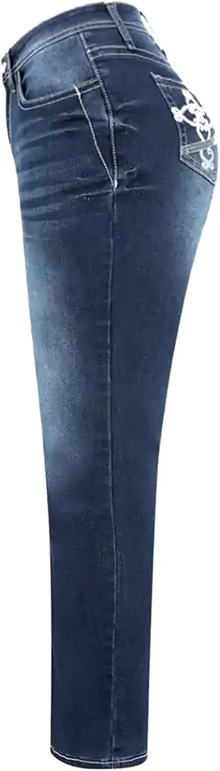 Womens High Waisted Jeans Flare Bottom Retro Stretch Boyfriend Bootcut Casual Denim Pants