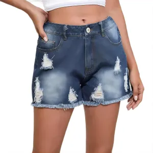 Women's High Waisted Ripped Denim Shorts Women Frayed Raw Hem Jean Shorts Black Sexy Denim Hot Pants