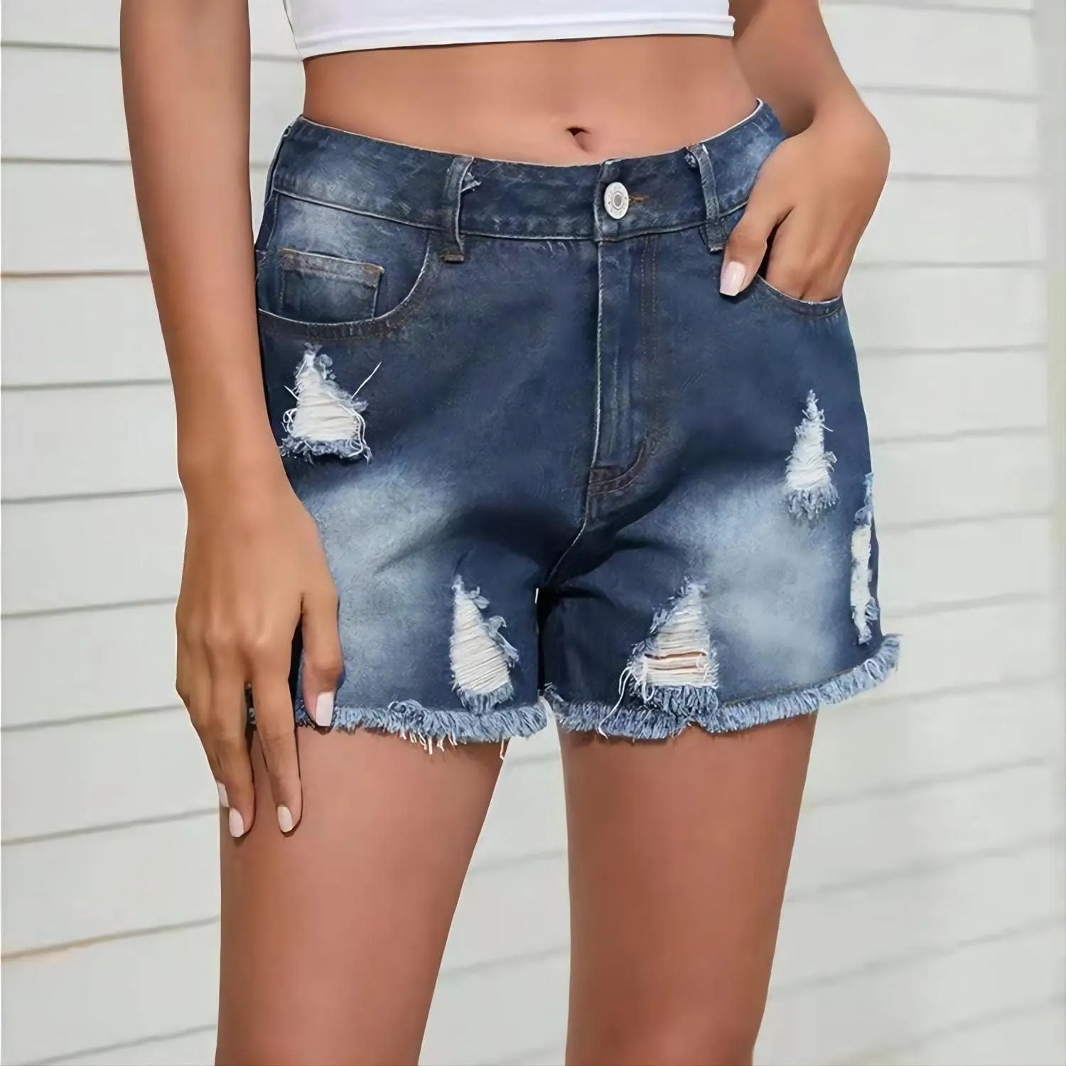 Women's High Waisted Ripped Denim Shorts Women Frayed Raw Hem Jean Shorts Black Sexy Denim Hot Pants