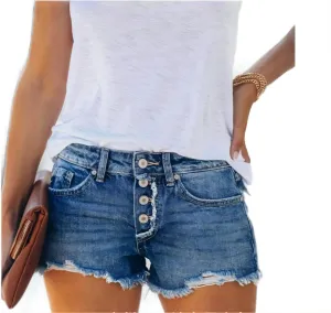 Women's High Waisted Ripped Denim Shorts Women Frayed Raw Hem Jean Shorts Black Sexy Denim Hot Pants