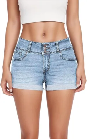 Women's High Waisted Ripped Stretchy Denim Hot Short Summer Casual Distressed Vintage Wash Rolled Hem Shorts Leisure Trousers