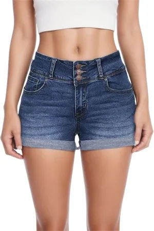 Women's High Waisted Ripped Stretchy Denim Hot Short Summer Casual Distressed Vintage Wash Rolled Hem Shorts Leisure Trousers