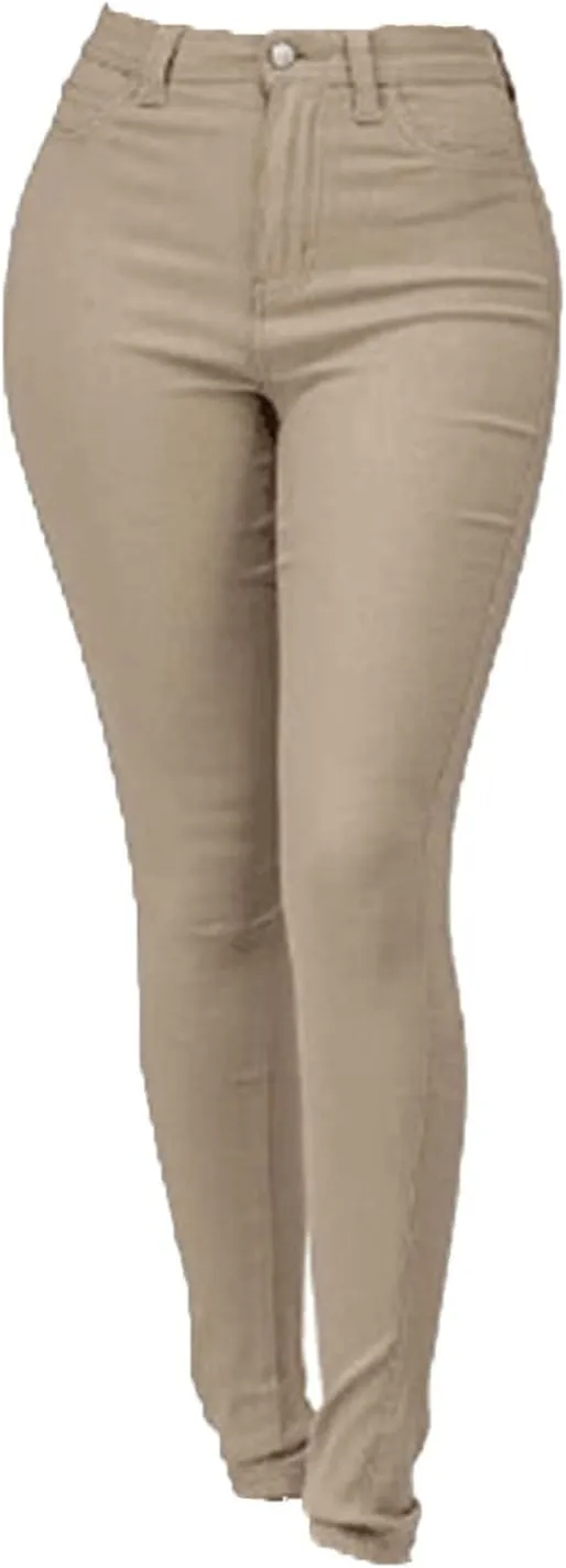 Women's Jean Look Stretchy Jeggings Solid Color High Waist Legging Plus Size Slim Fit Skinny Jeans Pencil Pants Pocket