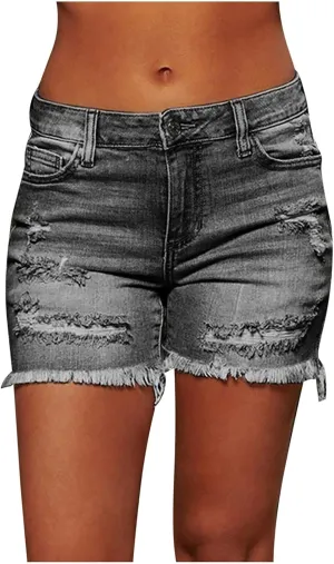 Womens Jean Shorts Distressed Ripped Denim Shorts High Waisted Casual Summer Shorts Fashion Cut Off 2023