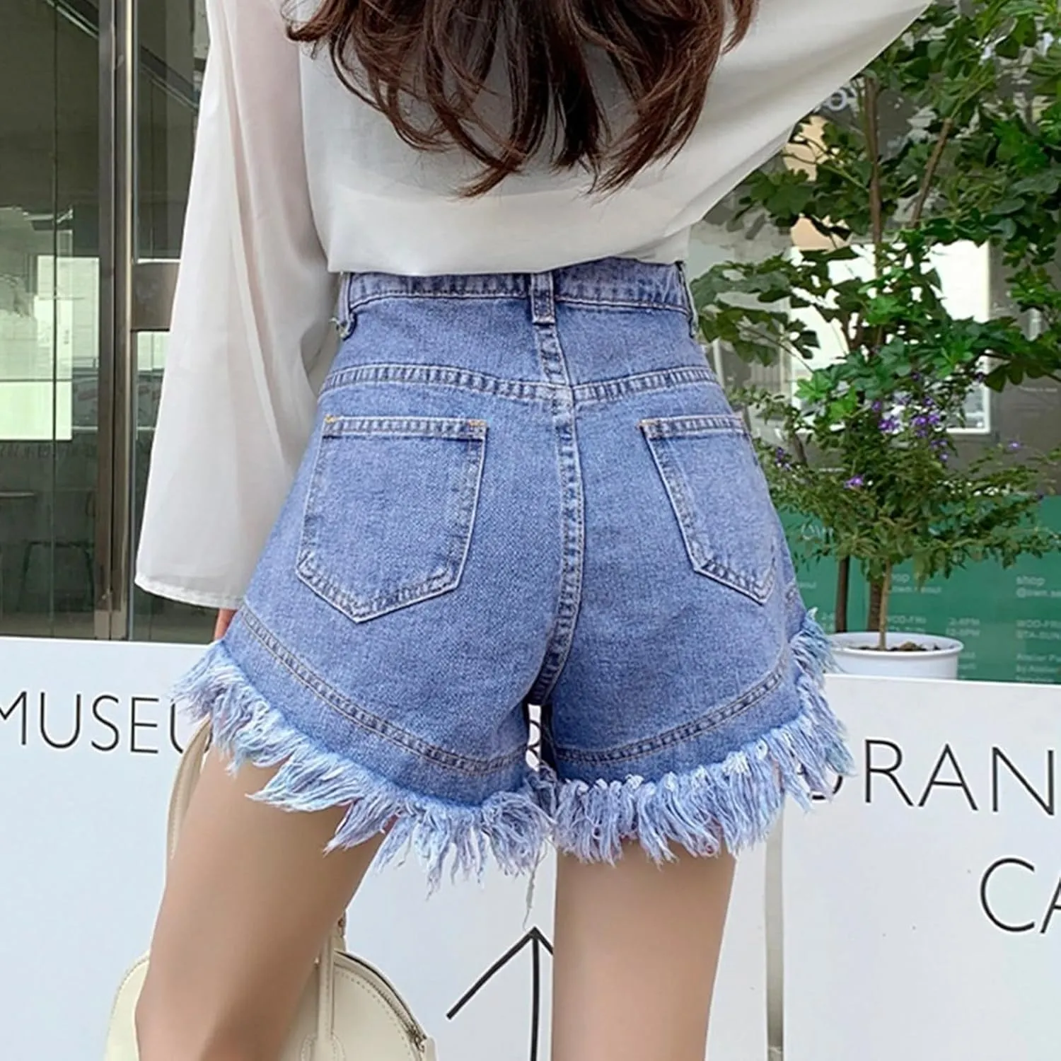 Womens Jean Shorts Fringe High Waisted Stretchy Bermuda Shorts Casual Summer Denim Shorts Trendy Loose Fit