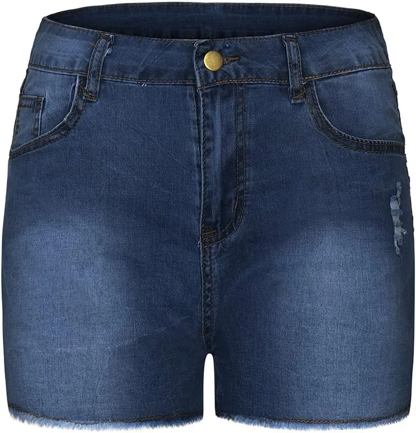 Womens Jean Shorts High Waisted Ripped Denim Jeans Fringed Hole Stretchy Summer Hot Short Pants Frayed Raw Hem Trendy