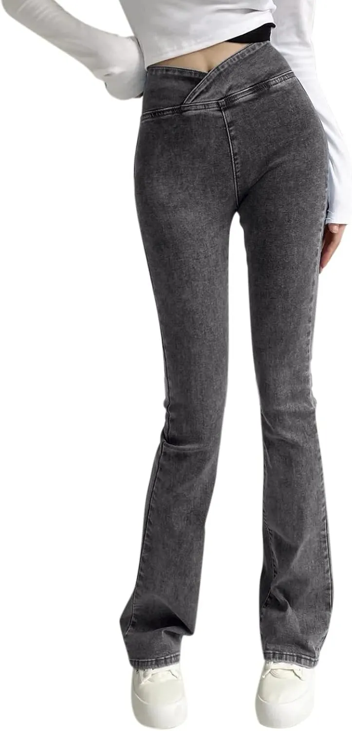 Womens Jeans Trendy 2024 Women's High Elastic High Waist Trousers Slim Fit Hip Sexy Jeans Flare Womens Jean Sweat