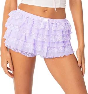 Womens Lace Mini Skirt Y2k Ruffle Shorts Layered Skirts Low Rise Flowy Short Skirt A-Line Tiered Skirts Club Party