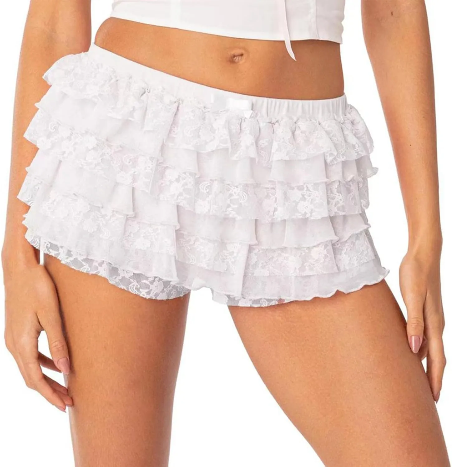 Womens Lace Mini Skirt Y2k Ruffle Shorts Layered Skirts Low Rise Flowy Short Skirt A-Line Tiered Skirts Club Party